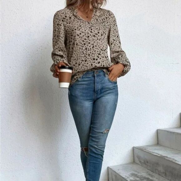 New Boho floral print flounce sleeve blouse - Picture 5 of 9